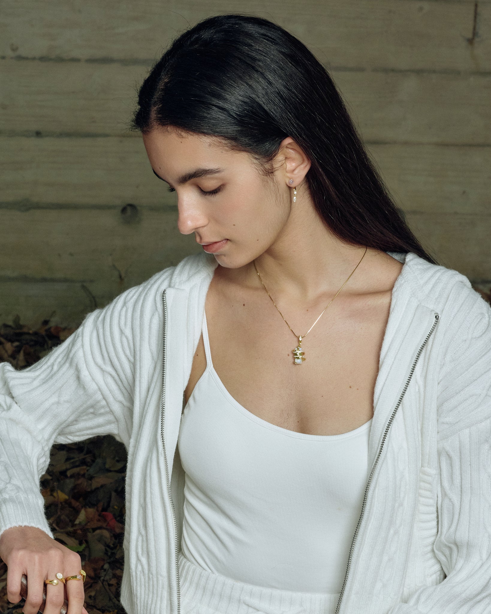 Serpent Earrings worn on model styling - FREQNC