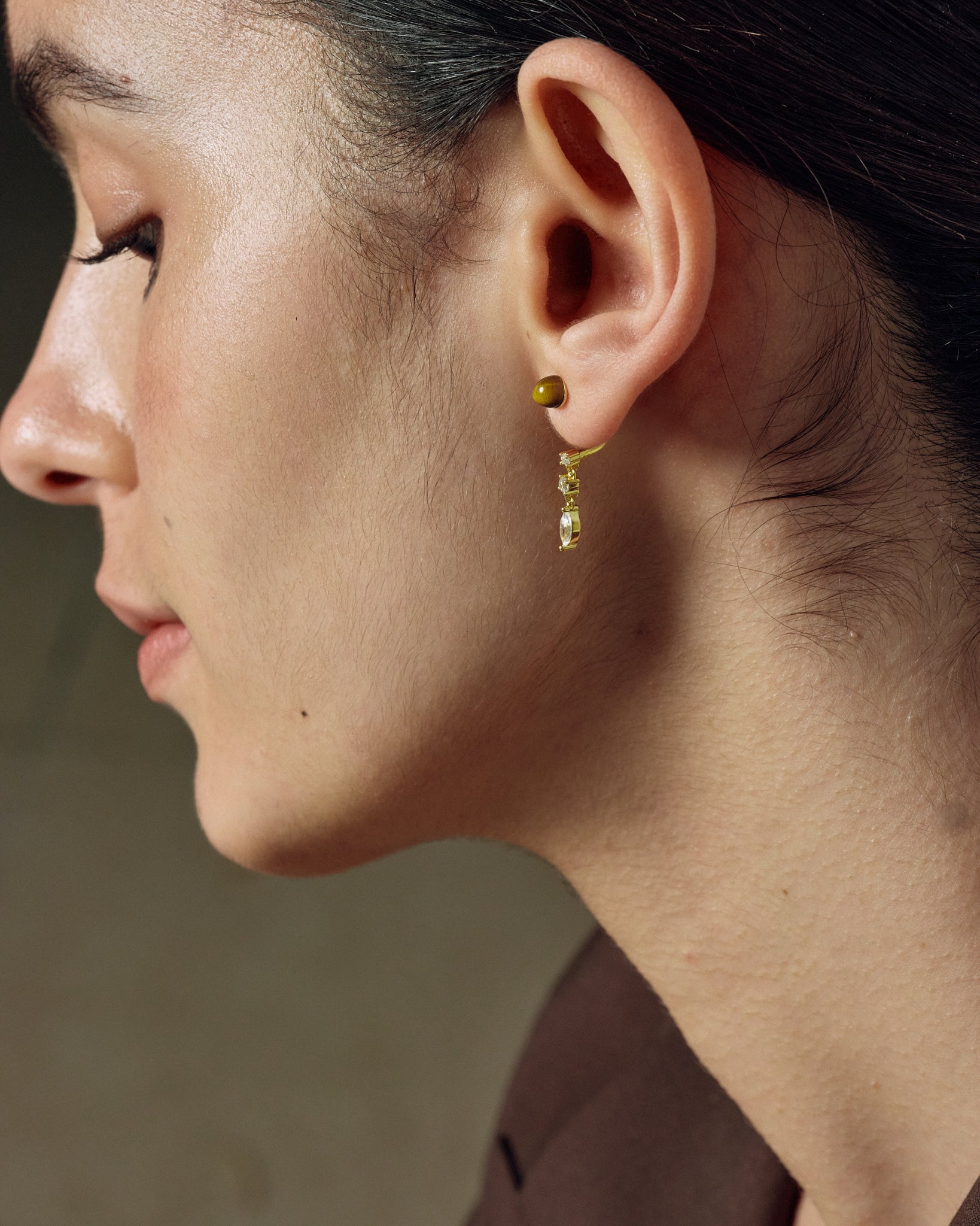 Serpent Earrings ear jacket detail on model - FREQNC atelier