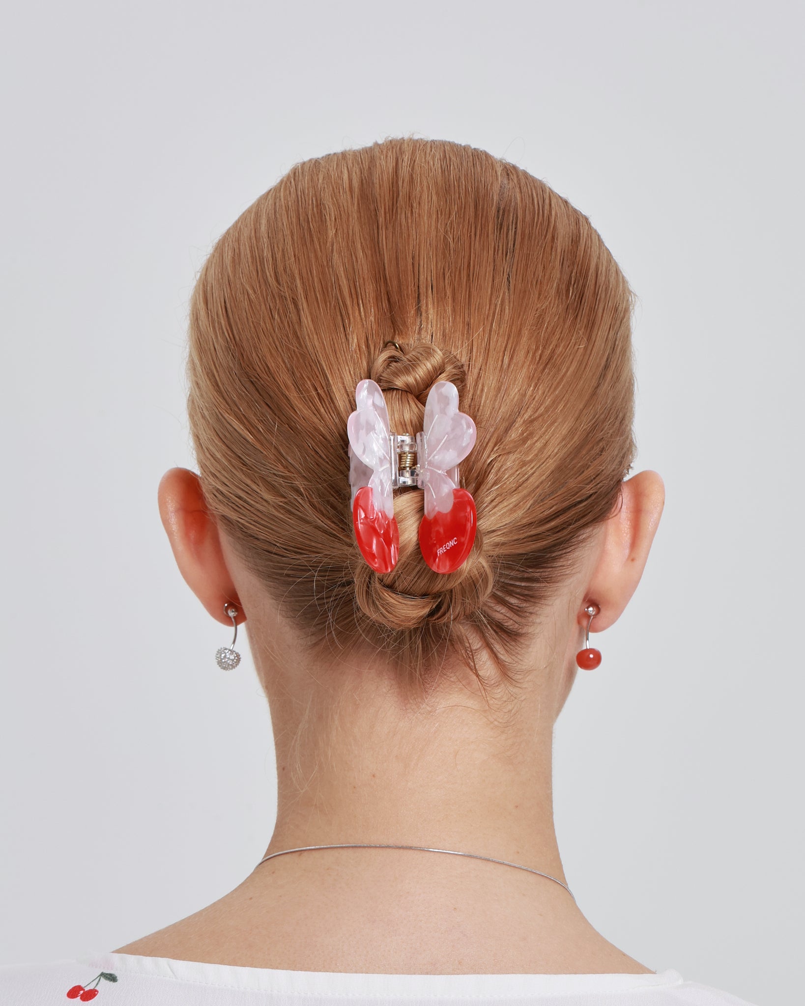 ma chérie Red Agate Cherry Earrings worn on model - FREQNC atelier