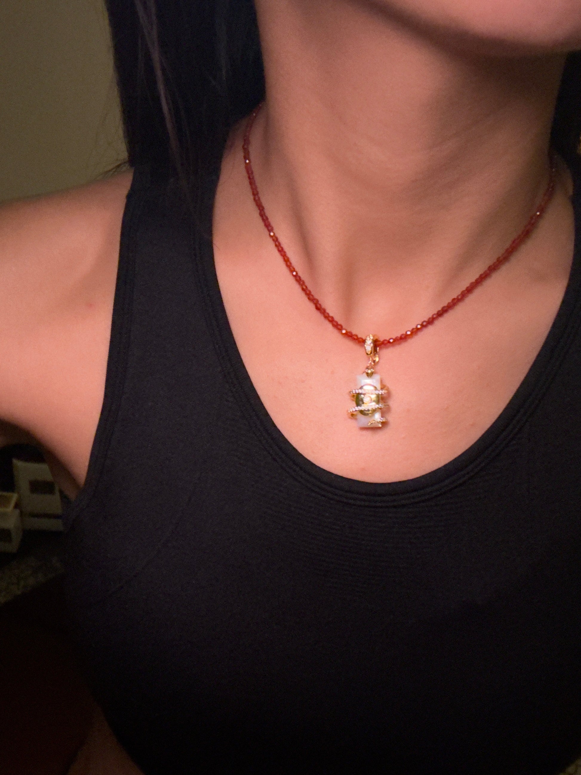 Cassie Red Agate String Necklace carnelian bead texture - FREQNC atelier