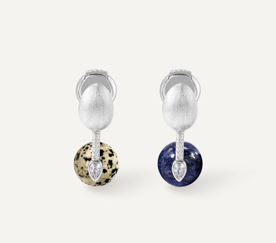 Orphic Egg Earrings dalmatian jasper and lapis lazuli variant - FREQNC