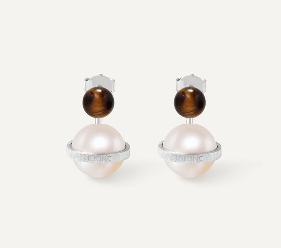 Orphic Cosmic Egg Earrings with tiger's eye crystal - FREQNC atelier