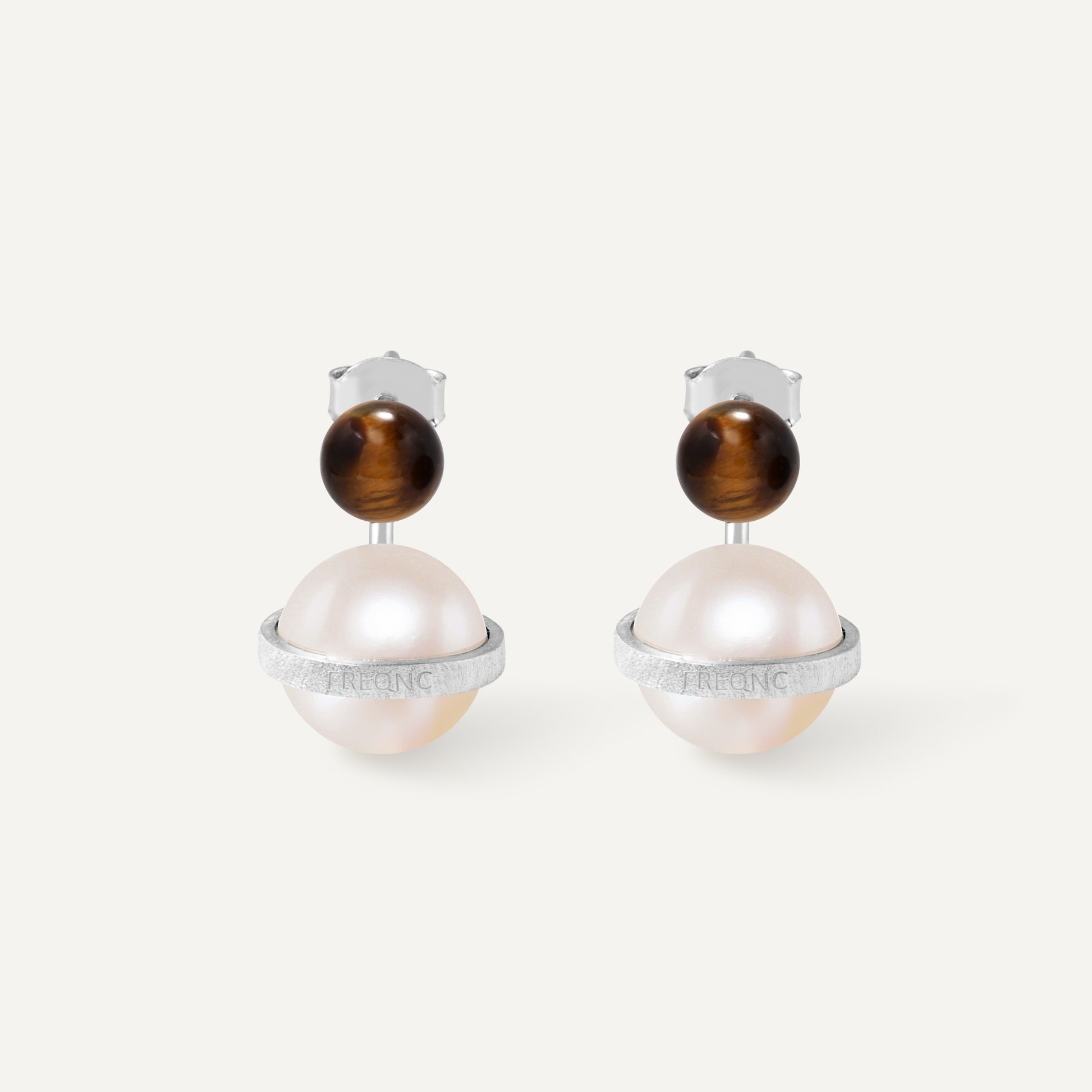 Orphic Cosmic Egg Earrings with tiger's eye crystal - FREQNC atelier